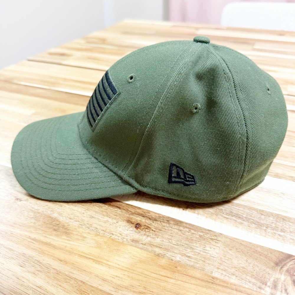New Era Olive Army Green American Flag Military NASCAR Patch Adjustable Hat - Picture 2 of 6